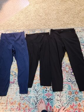 3-Pack Active Leggings - Navy Members Mark & 2 Pairs Of Black FLX Size Large